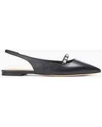 Stuart Weitzman - Faux Pearl-embellished Leather Slingback Point-toe Flats - Lyst