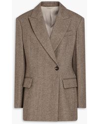 Brunello Cucinelli - Double-Breasted Herringbone Wool-Blend Felt Blazer - Lyst