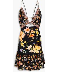CAMILLA - Minikleid aus crêpe de chine aus seide mit floralem print und verzierung - Lyst