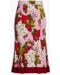 Dolce & Gabbana - Floral-print Crepe De Chine Midi Skirt - Lyst