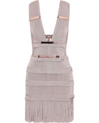 Hervé Léger Hervé Léger Iza Cutout Embellished Fringed Bandage Mini Dress Blush - Pink