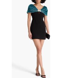 Saloni Cherie Lace-Trimmed Embellished Velvet Mini Dress in Black | Lyst