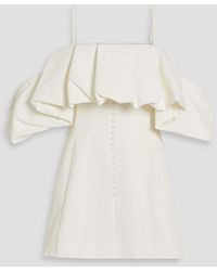 Jonathan Simkhai - Puff Cold-Shoulder Ruffled Cotton And Linen-Blend Mini Dress - Lyst
