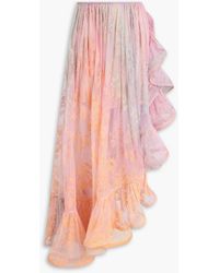 Zimmermann - Asymmetric Ruffled Floral-Print Lace Maxi Skirt - Lyst