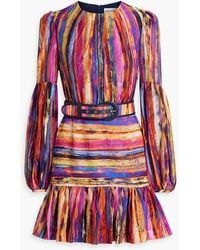 Rebecca Vallance - Belted Printed Tm-blend Mini Dress - Lyst