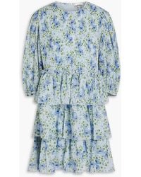 Ganni - Tiered Floral-print Georgette Mini Dress - Lyst