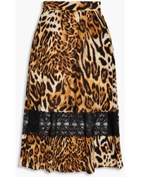 Boutique Moschino - Lace-trimmed Leopard-print Silk Crepe De Chine Midi Skirt - Lyst