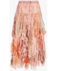 Zimmermann - Tiered Floral-print Silk-crepon Midi Skirt - Lyst