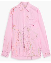 Marni - Embroidered Distressed Cotton-poplin Shirt - Lyst