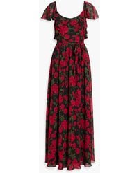 Mikael Aghal - Ruffled Floral-print Chiffon Maxi Dress - Lyst