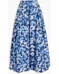 Erdem - Pleated Floral-print Cotton-poplin Midi Skirt - Lyst