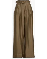 Zimmermann - Belted Silk-Twill Wide-Leg Pants - Lyst