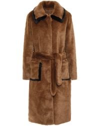 Sandro Belted Faux Fur Coat Camel - Multicolour