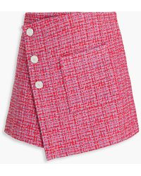Maje - Pleated Wrap-effect Bouclé-tweed Mini Skirt - Lyst