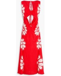 FARM Rio - Verziertes midikleid aus einer leinenmischung mit floralem print und cut-outs - Lyst