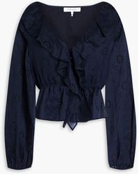 FRAME - Ruffled Broderie Anglaise Ramie Blouse - Lyst