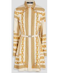 Versace - Belted Printed Silk-Twill Mini Shirt Dress - Lyst