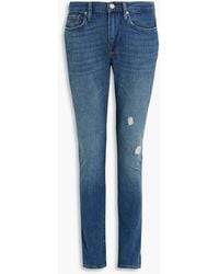 FRAME - Skinny-fit Faded Distressed Denim Jeans - Lyst
