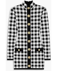 Balmain - Button-Embellished Gingham Jacquard-Knit Mini Dress - Lyst