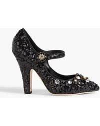 Dolce & Gabbana - Embellished Satin Mary Jane Pumps - Lyst