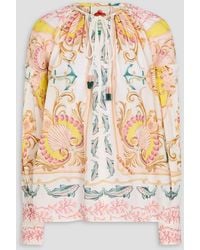 FARM Rio - Bead-embellished Printed Cotton-mousseline Blouse - Lyst