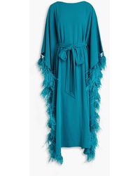 Huishan Zhang - Palma Belted Feather-trimmed Crepe Kaftan - Lyst