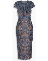 Marchesa - Guipure Lace Midi Dress - Lyst