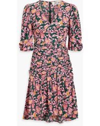 Diane von Furstenberg - Nancy Ruched Floral-print Crepe Mini Dress - Lyst