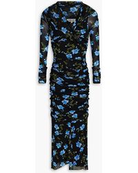 Diane von Furstenberg - Ganesa Ruched Floral-print Stretch-mesh Midi Dress - Lyst