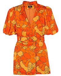 De La Vali - Mila Belted Floral-print Satin-twill Mini Dress - Lyst