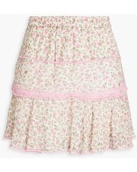 LoveShackFancy - Diamond Floral-print Cotton-blend Broderie Anglaise Mini Skirt - Lyst