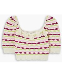 Alessandra Rich - Cropped Embroidered Wool-trimmed Cotton-blend Top - Lyst