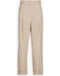 Emporio Armani - Pleated Cotton-blend Tapered Pants - Lyst