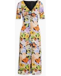 Stine Goya - Jose Ruched Floral-Print Satin-Jersey Midi Dress - Lyst