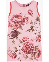 Dolce & Gabbana - Sequin-trimmed Floral-print Cotton And Silk-blend Jersey Top Baby Pink - Lyst