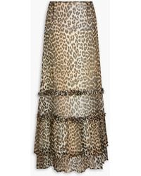 Ganni - Ruffled Leopard-Print Crepon Midi Skirt - Lyst
