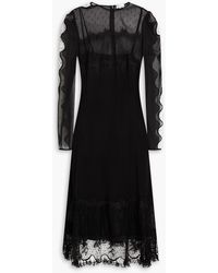 RED Valentino - Silk-voile, Point D'esprit And Corded Lace Midi Dress - Lyst