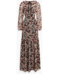 Mikael Aghal - Gathered Floral-print Crepe De Chine Maxi Dress - Lyst