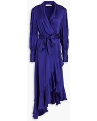 Zimmermann - Ruffled Silk-satin Wrap Dress - Lyst