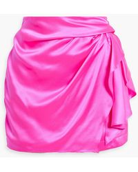 Michelle Mason - Wrap-effect Draped Silk-satin Mini Skirt - Lyst