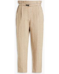 Brunello Cucinelli - Bead-embellished Striped Linen-blend Tapered Pants - Lyst