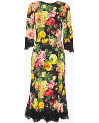 Dolce & Gabbana - Lace-trimmed Floral-print Crepe Midi Dress - Lyst