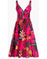 FARM Rio - Pintucked Floral-print Cotton-poplin Midi Dress - Lyst