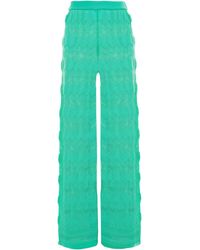 M Missoni Crochet-knit Wool Wide-leg Trousers - Green