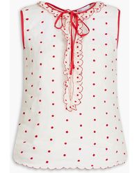 RED Valentino - Ruffle-trimmed Swiss-dot Ramie Top - Lyst
