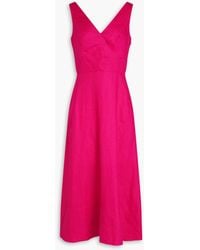 Saloni - Rachel Bow-embellished Cutout Linen Midi Dress - Lyst