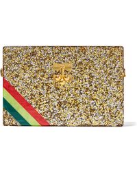 Edie Parker Trunk Diagonal Stripes Small Glittered Acrylic Box Clutch - Metallic