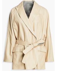 Brunello Cucinelli - Convertible Belted Leather And Wool-flannel Jacket - Lyst
