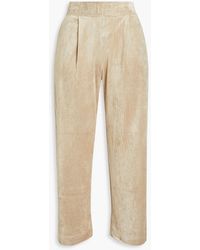 Leset - Cropped Pleated Chenille Straight-leg Pants - Lyst