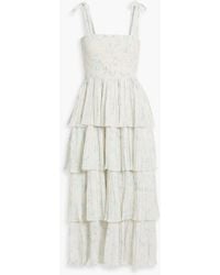 Ganni - Tiered Printed Crepe De Chine Midi Dress - Lyst